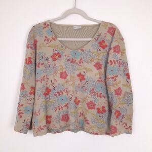 Habitat 3/4 sleeve floral boxy v-neck tee top artsy boho layering spring cotton